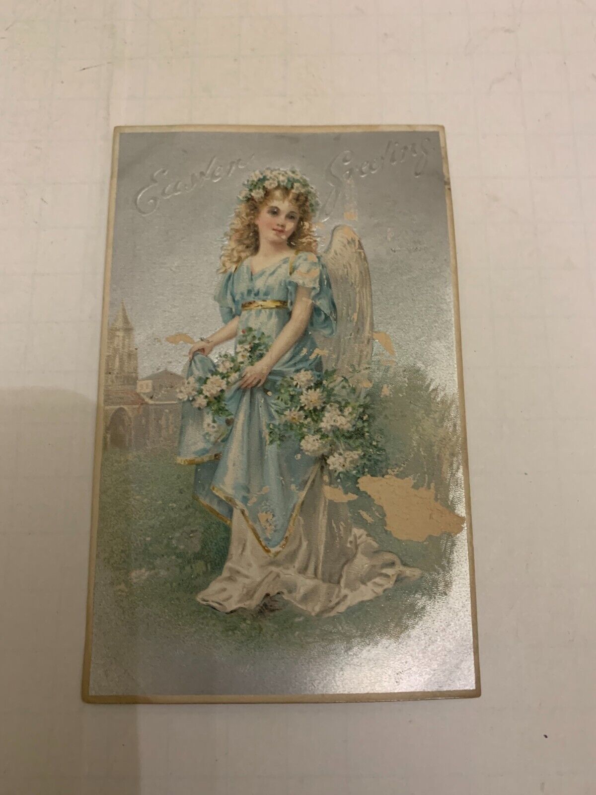 1909 Easter Greetings Postcard Angel with Flowers