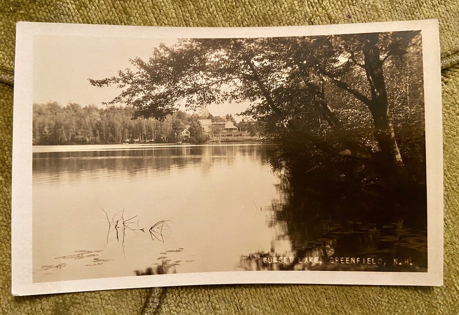 Vintage Real Photo Sunset Lake Greenfield, NH RPPC Unposted Defender