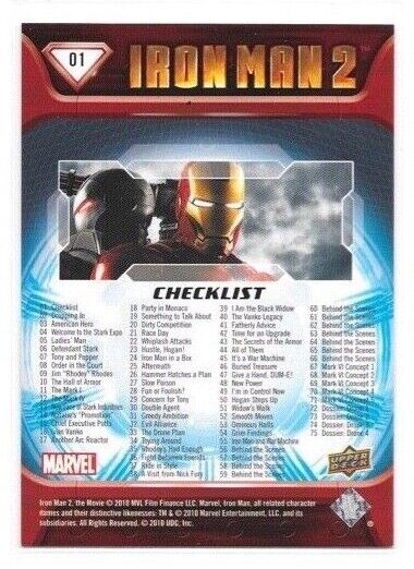 2010 Marvel Iron Man 2 Movie Trading Cards / You Choose #s 1-75 / bx135