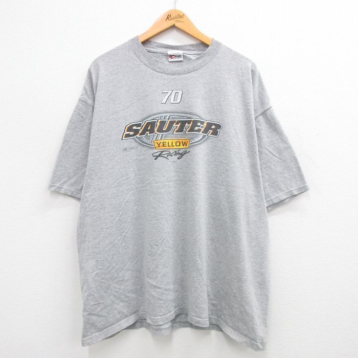 Xl/Used Short Sleeve T-Shirt Men\'S Racing Sauter Large Size Crew Neck Gray Marbl