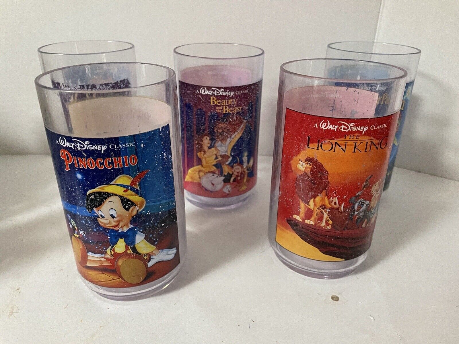 Set of  5 Vtg 90s Burger King Disney Movie Plastic Drinking Glasses Aladdin+