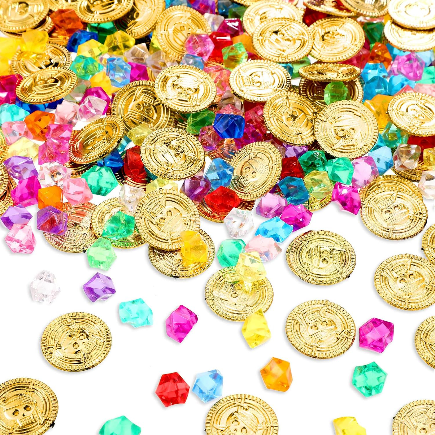 Pirate Treasure 100 Pieces Gold Coins and 100 Pieces Gem Jewelry Treasure Fake G