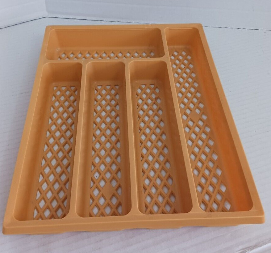 Vintage 1970\'s Yellow Plastic Celluloid 5 Section Divided Silverware Tray
