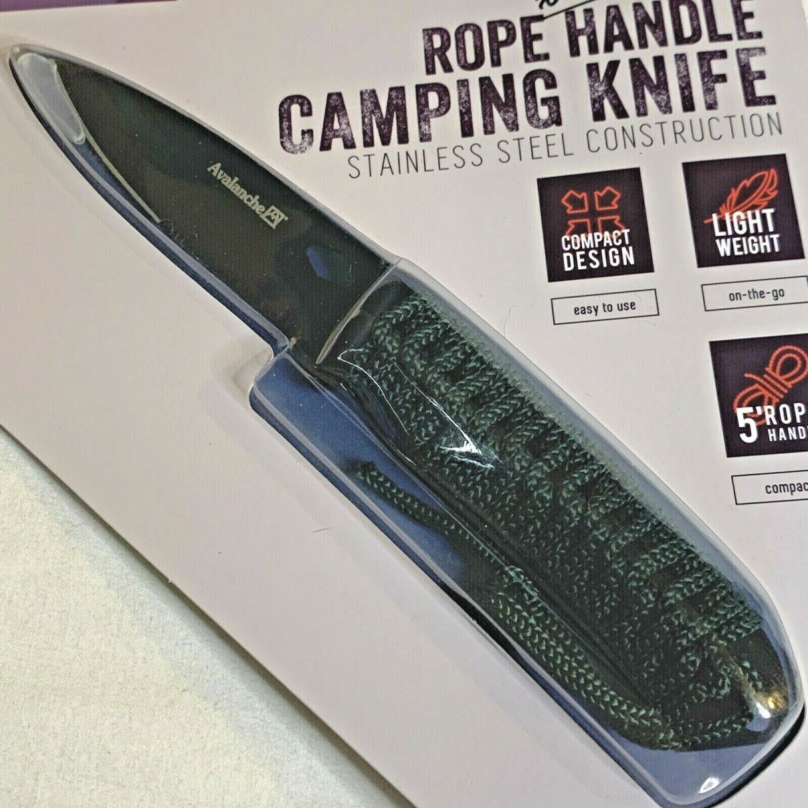 Camping Knife Stainless Steel Blade Avalanche Rope Handle With Sheath 3 1/2”