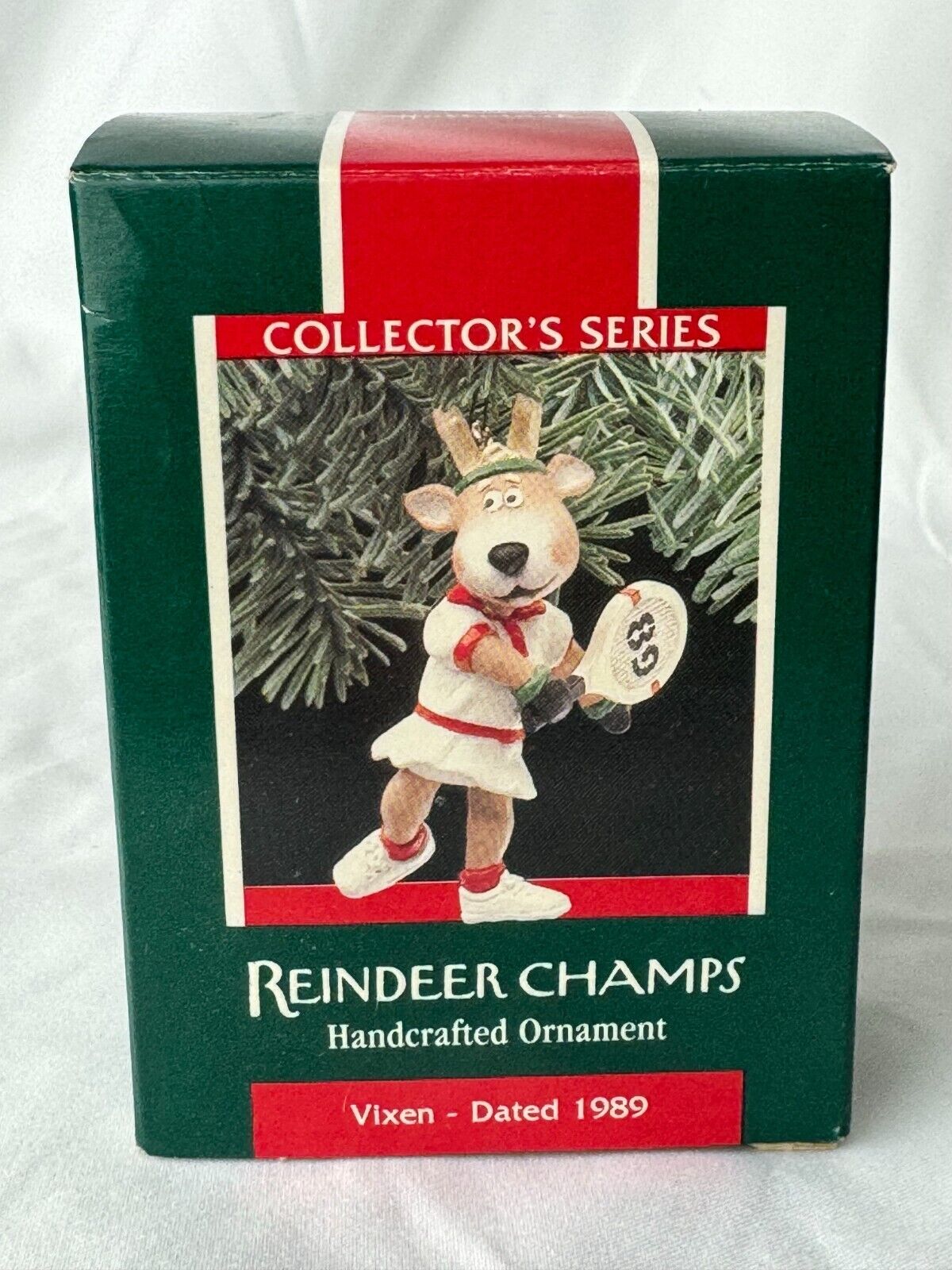 1989 Hallmark Keepsake Ornament REINDEER CHAMPS #4 in series VIXEN, tennis NIB