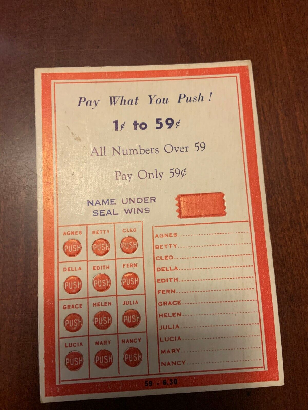 Vintage, advertisement, Pay what you Push, game card