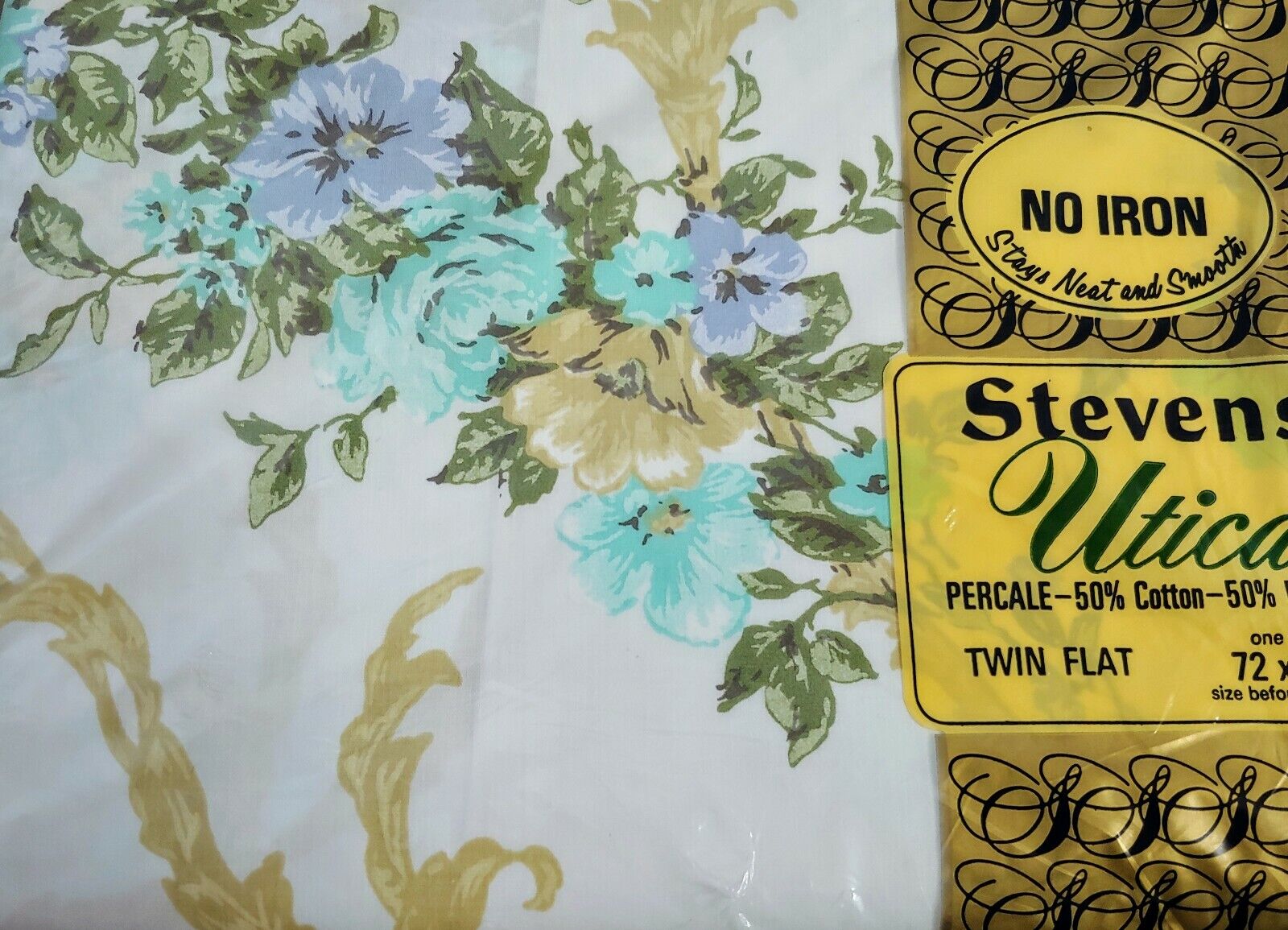 Vintage Stevens Utica Percale Sheet Twin Flat NEW Canterbury Floral Blue Flowers