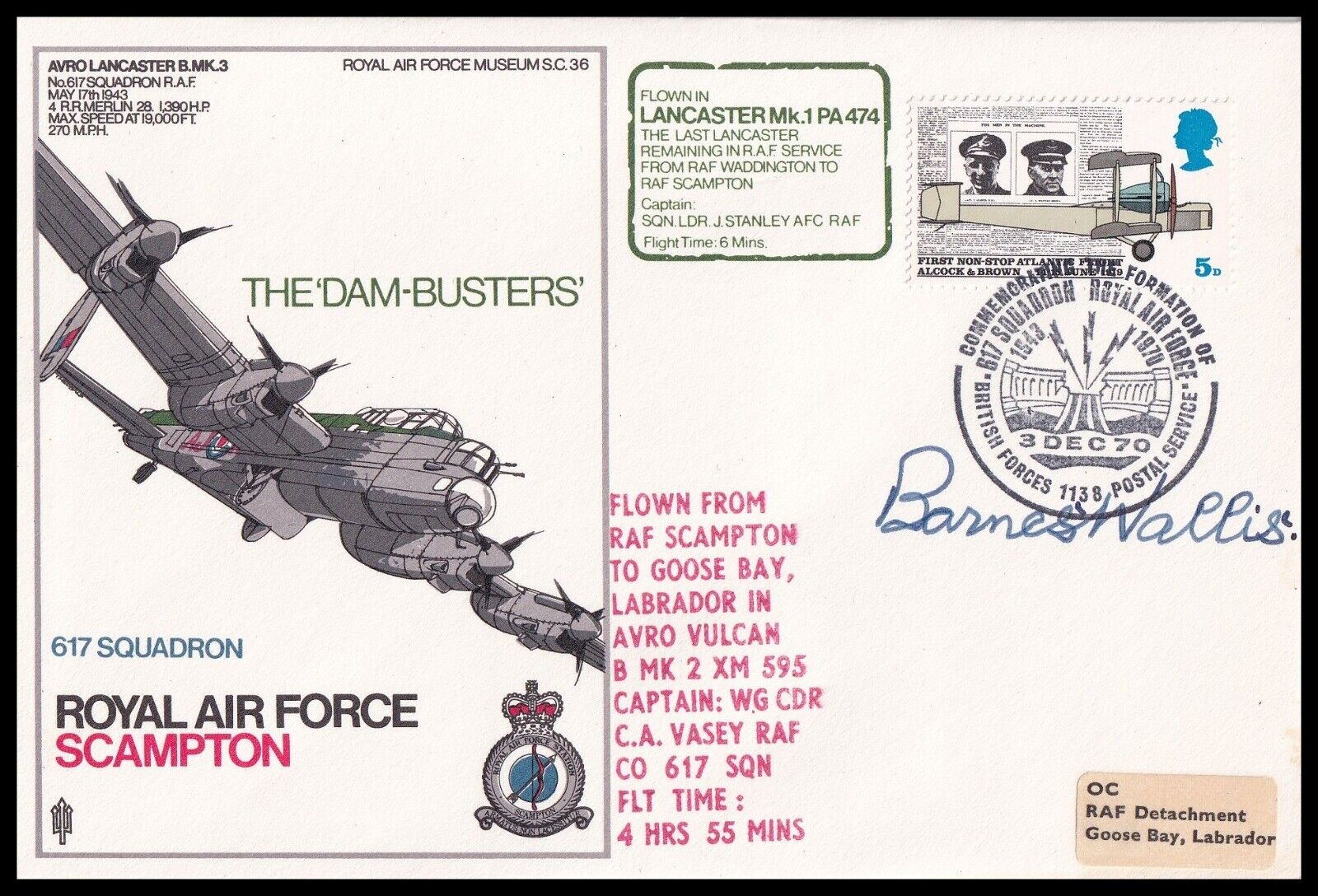 SIR BARNES WALLIS CBE Signed SC36c RAF Scampton 617 Squadron Dambusters Cover