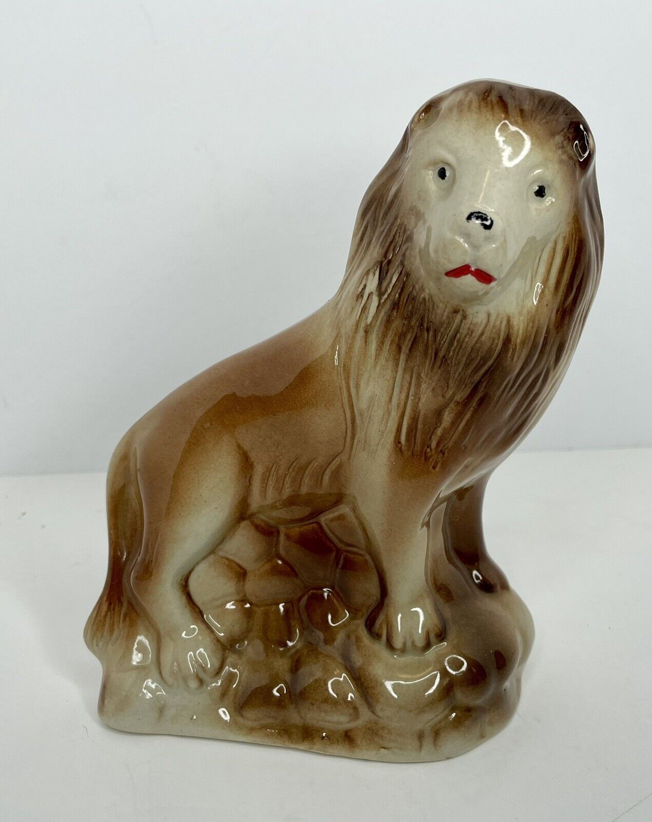 Vtg MCM Ceramic Lion Figurine Brazil 6.5” H Brazil Mid Century Zodiac Leo