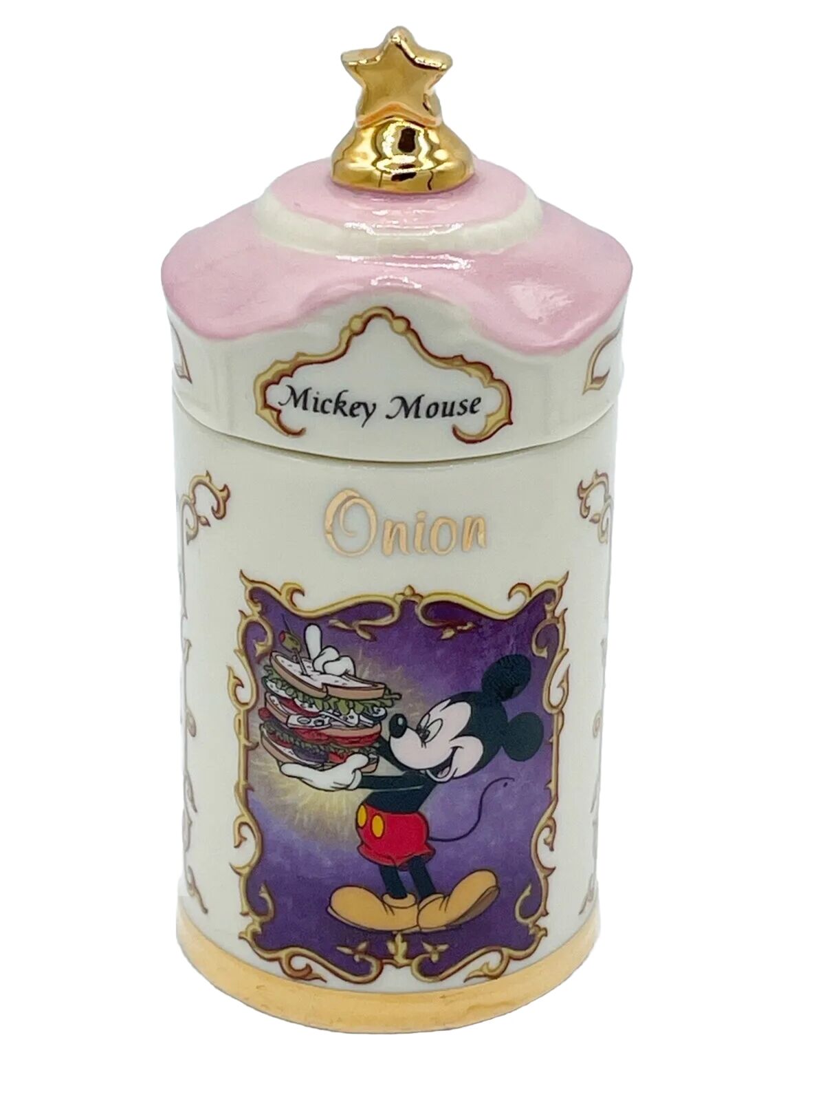Vintage 1995 Walt Disney Spice Jar Collection Lenox Mickey Mouse Onion Pink