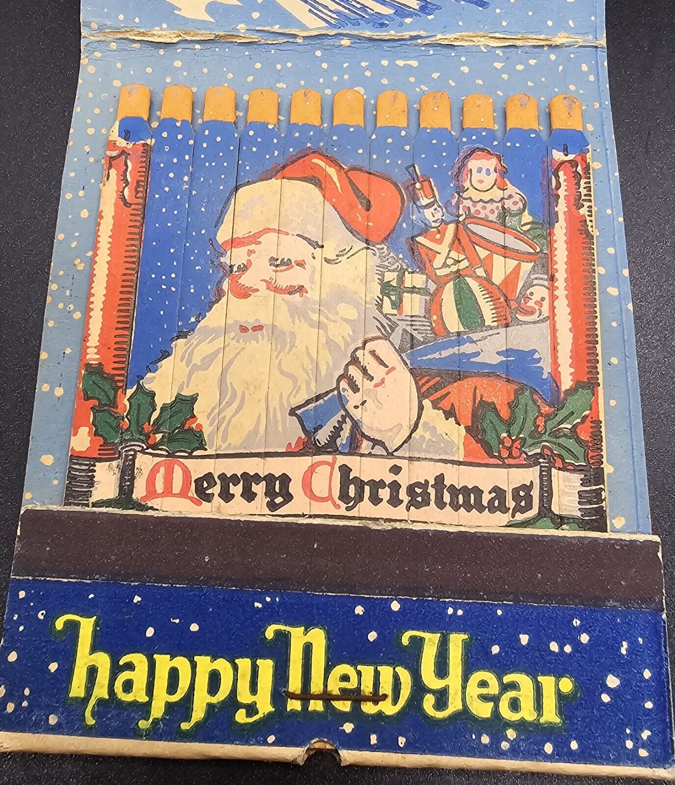 Vintage Giant Matchbook Merry Christmas Santa MASONIC Visitor Happy New Year 