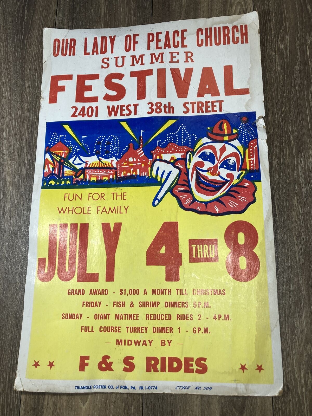 Vintage Original Circus Summer Festival Clown Poster Triangle Poster Co #504