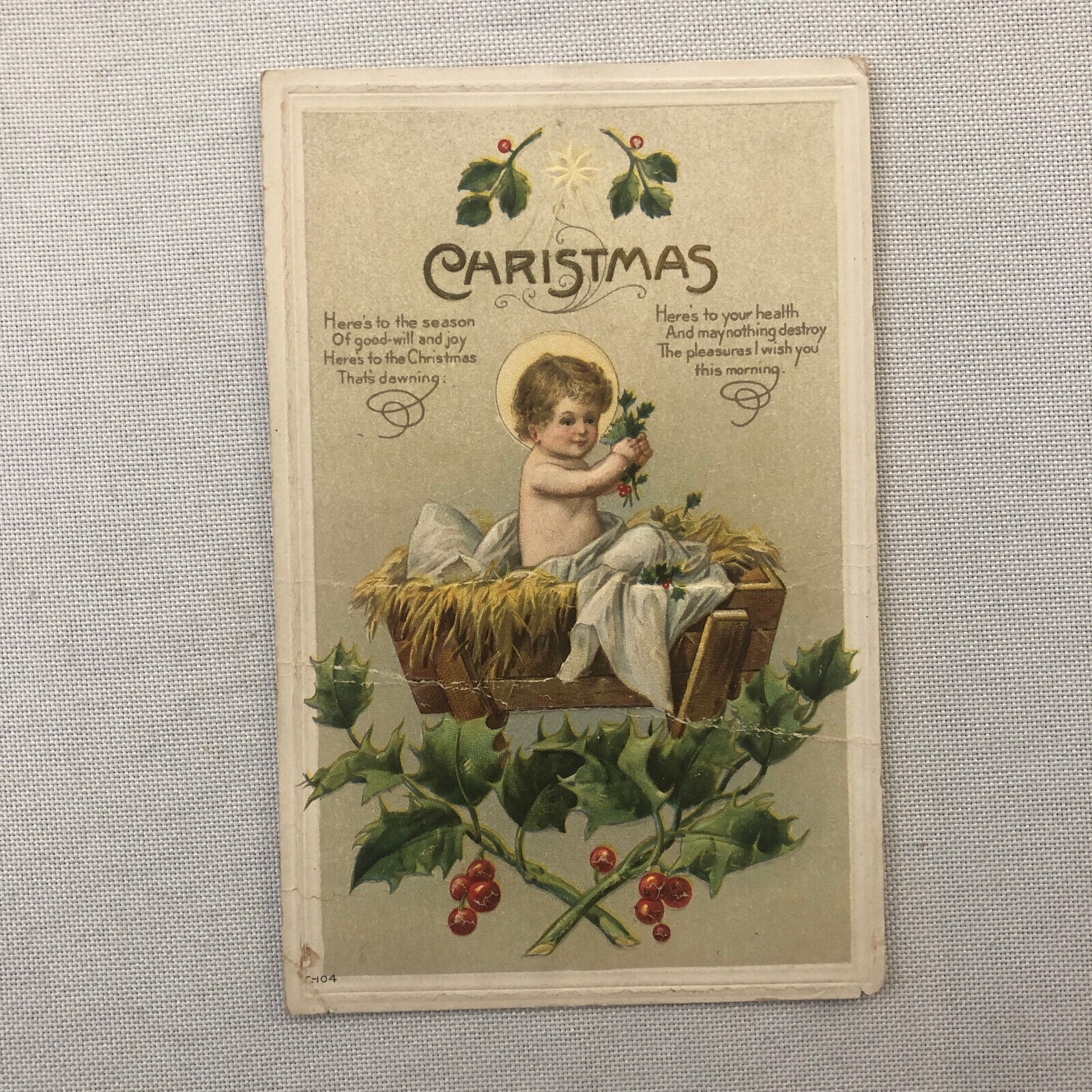 Christmas Postcard Post Card Vintage Embossed Antique Posted 1918