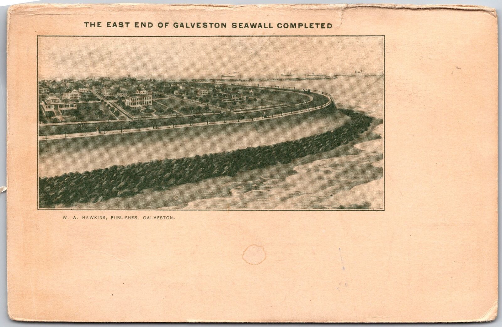 Galveston Texas TX, East End of Galveston Seawall Completed, Vintage Postcard