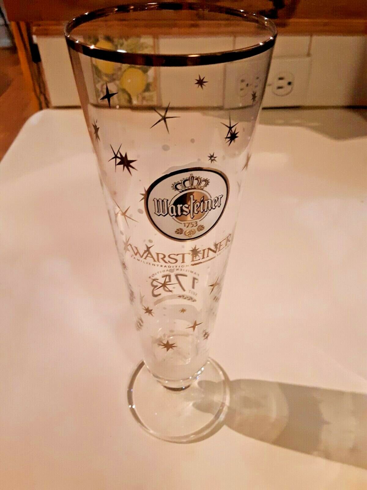 Warsteiner Familientradition SEIT 1793 Holiday  Glass, Gold Trim snow, trees