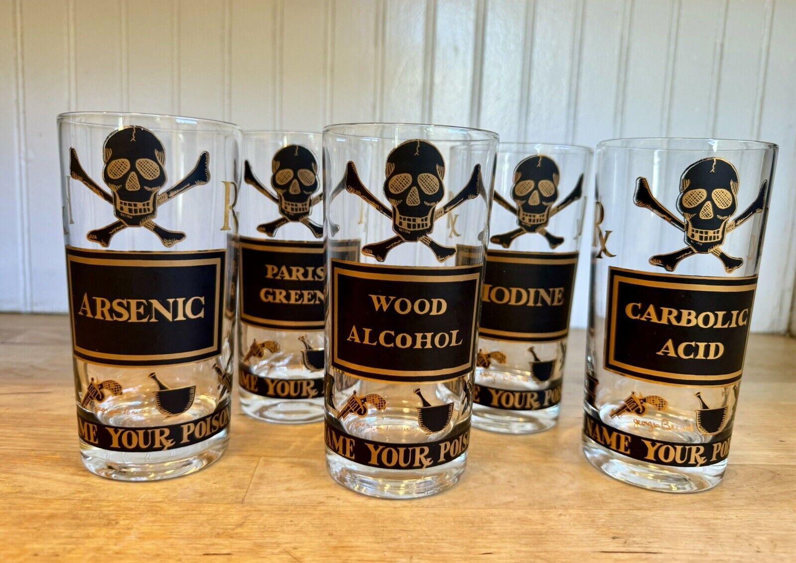 Vintage 60\'s George’s Briard Pick Your Poison Barware Highball Glasses Set 5
