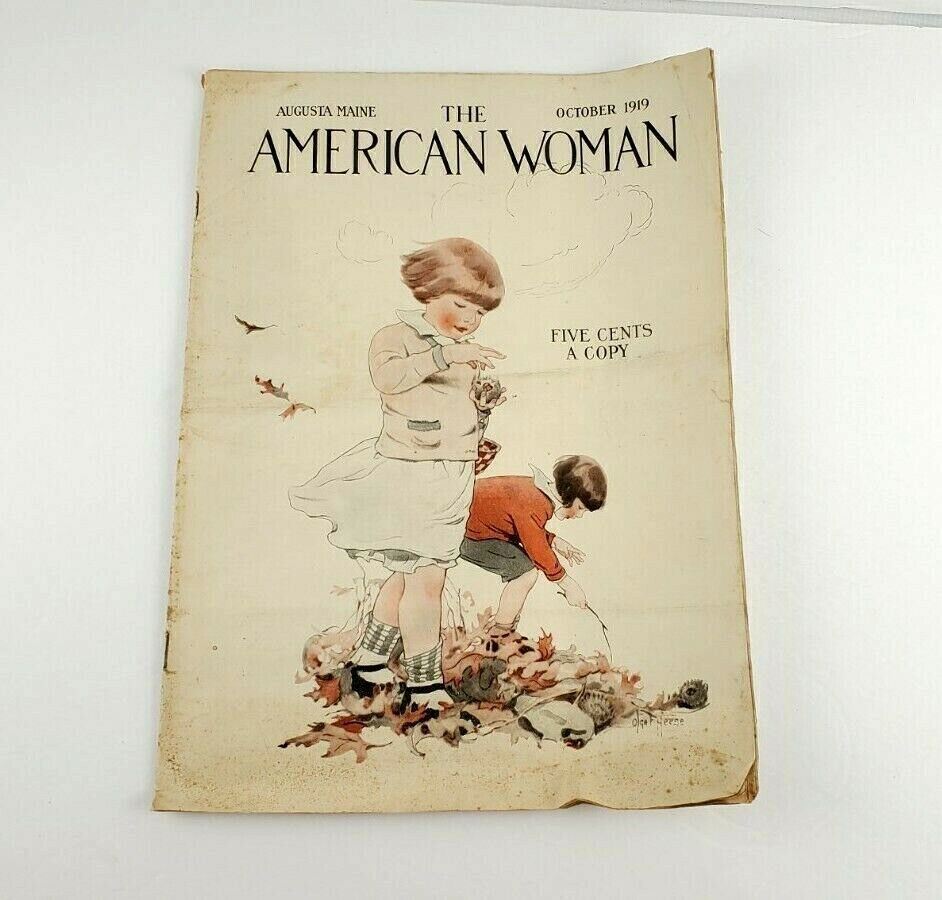 Vintage Antique The American Woman October 1919 Kids Playing In Autumn Fall
