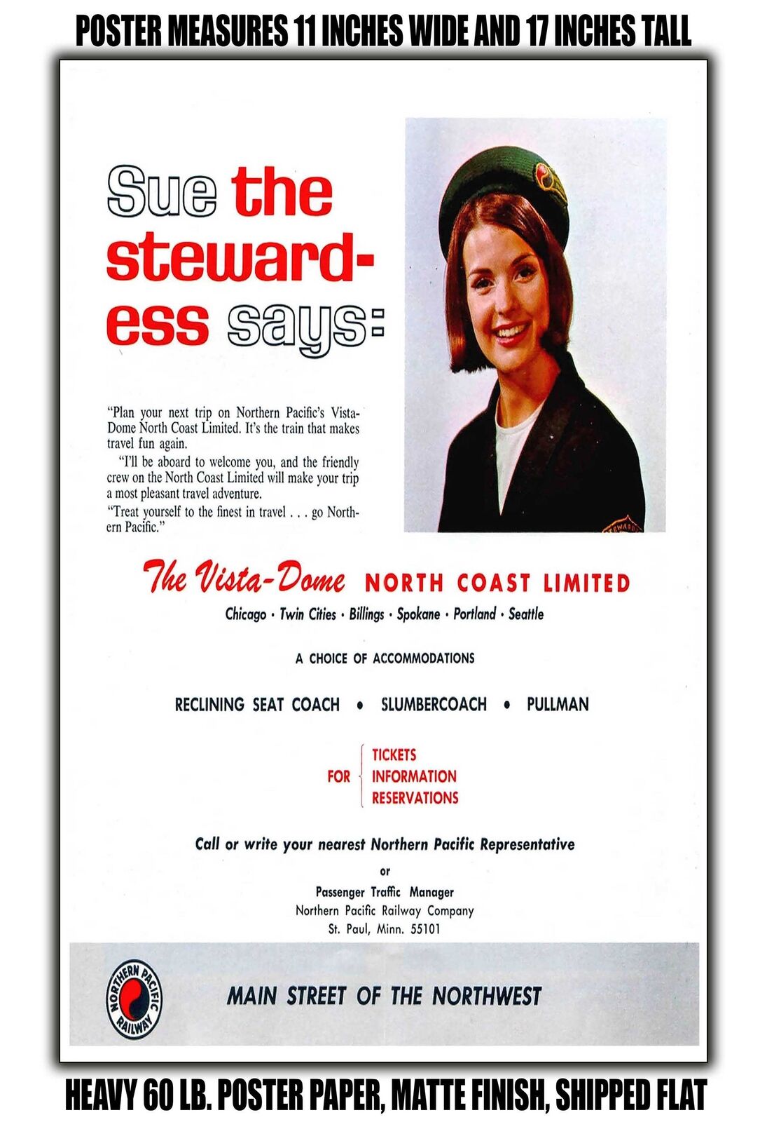 11x17 POSTER - 1965 Vista Dome North Coast Limited: Stewardess Sue
