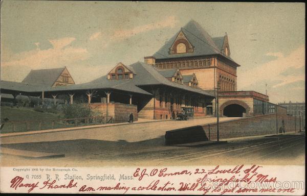 1905 Springfield,MA R. R. Station Rotograph Hampden County Massachusetts Vintage