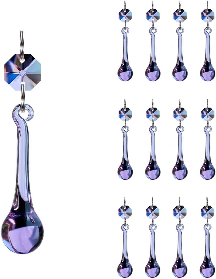 12Pcs Raindrop Crystal Chandelier Prisms Parts, Colored 53Mm Hanging Crystals Be