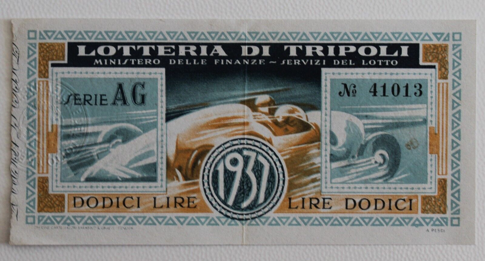 1937 Lottery By Tripoli + Ticket By L.12 + Series Ag N.41013-A704