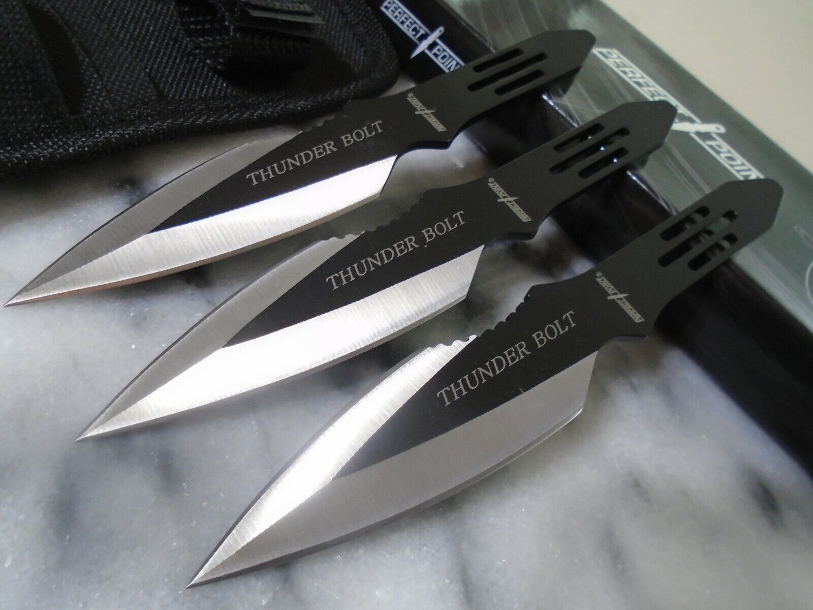 Perfect Point Triple Thunder Bolt 3 Throwing Knives Knife Dagger Set Dual Edge