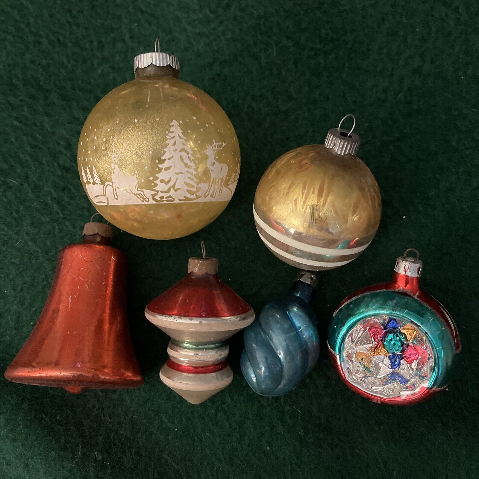 Lot Of 6 Mercury Glass Mid-Century Ornaments