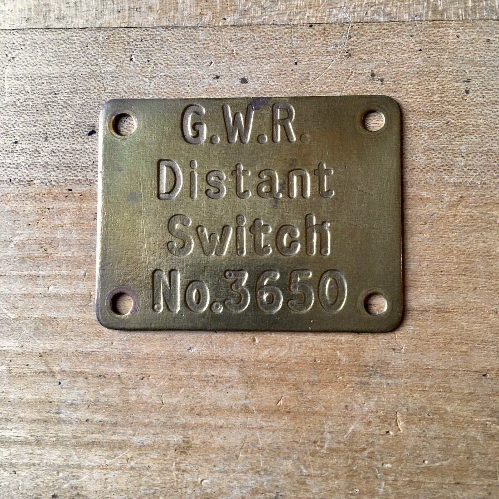 GWR BRITISH RAIL SIGN - Distant Switch No. 3650 - ORIGINAL BRASS