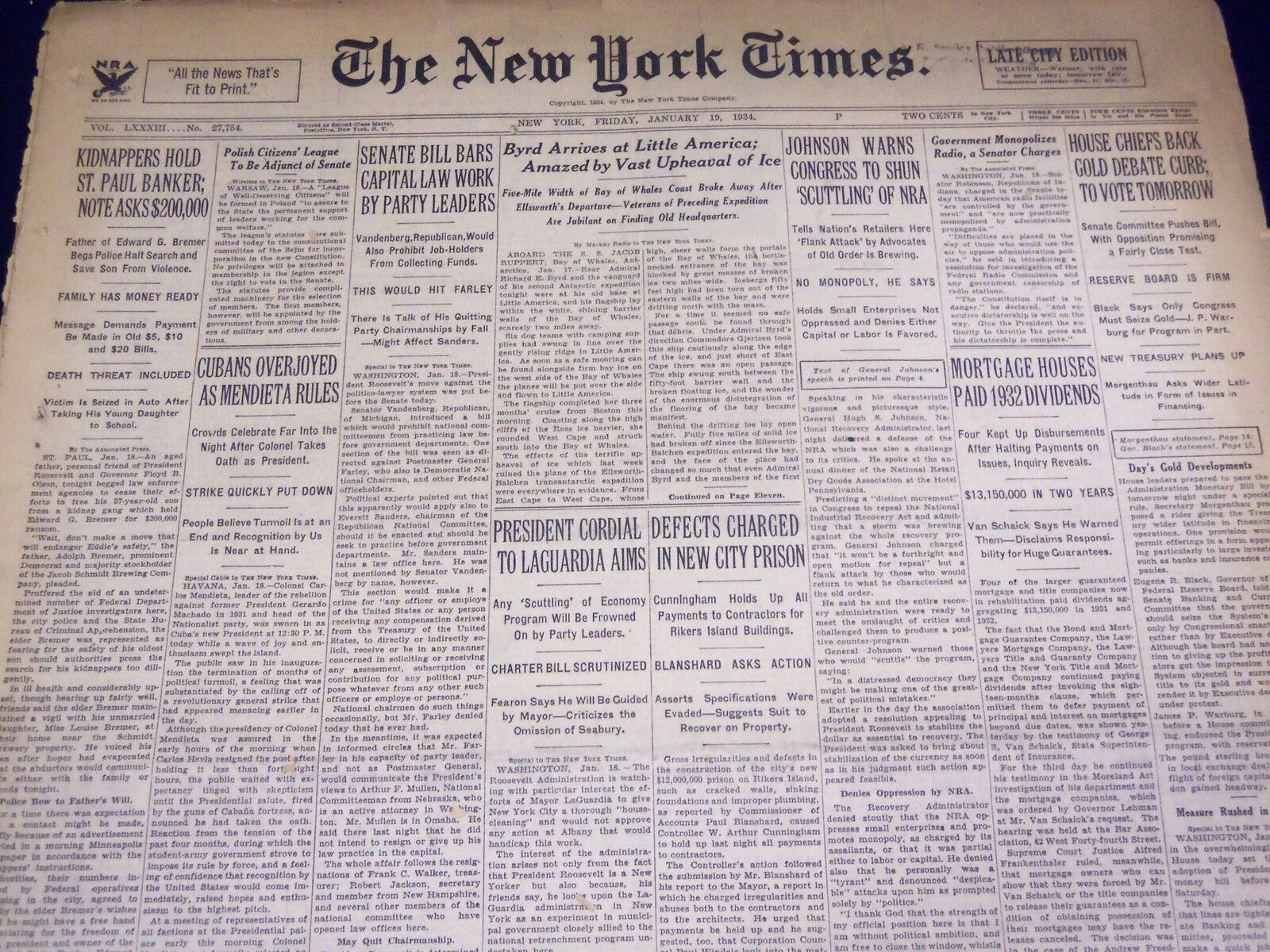 1934 JANUARY 19 NEW YORK TIMES - SINCLAIR NAMED IN EMBEZZLEMENT - NT 3989