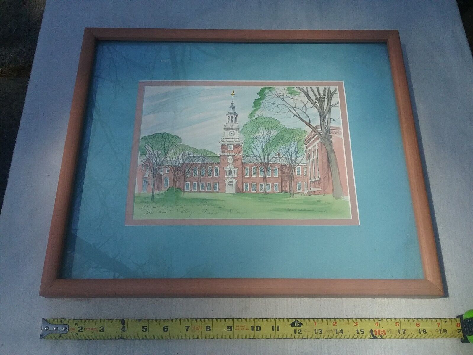 LOWER PRICE Framed Vintage Charles Overy Pencil Drawing Baker Library Dartmouth
