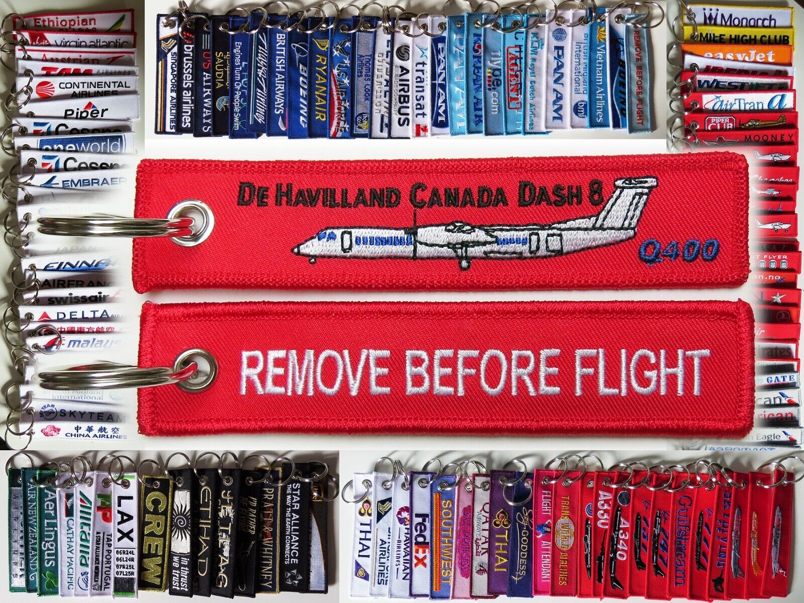 Keyring De Havilland Canada Dash 8 QSeries DHC-8 Q400 red tag keychain