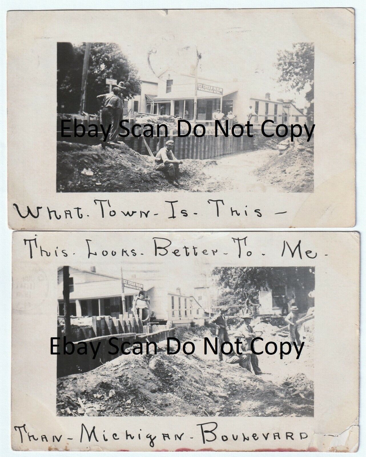 RARE - 2 Real Photo Postcards- Somerville OH Ohio Street Construction 1921 RPPC 