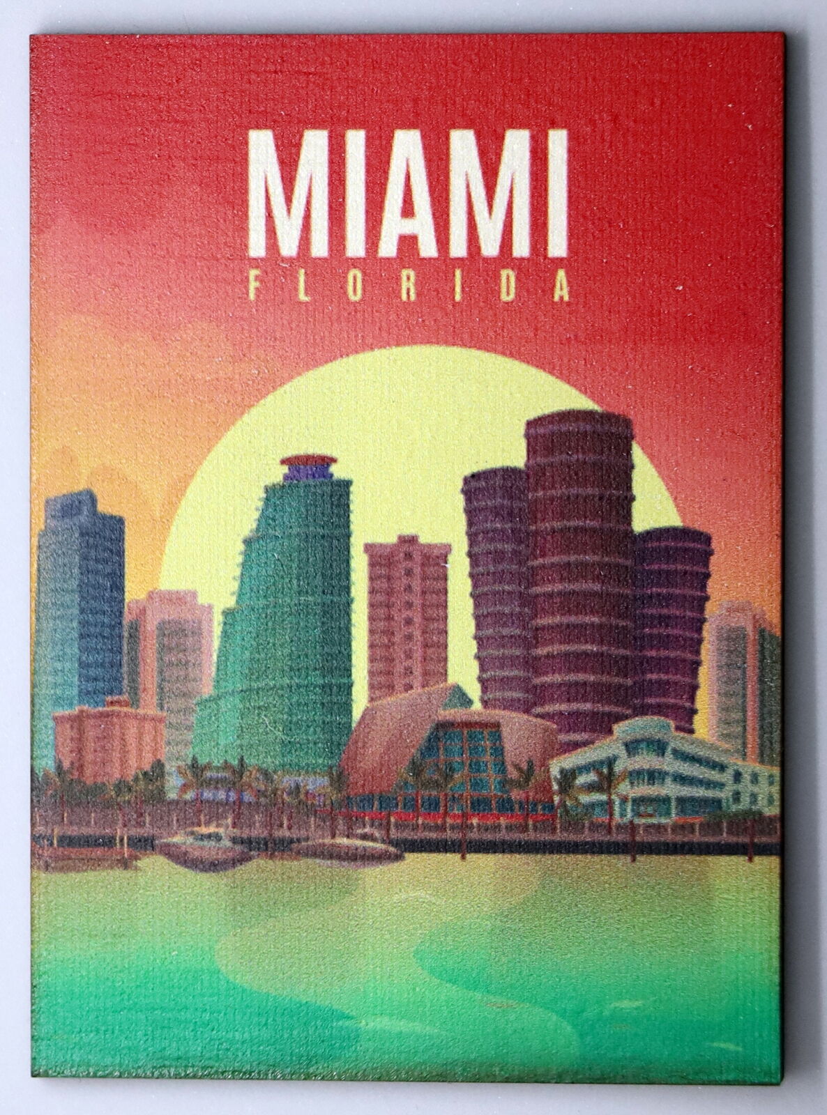 Miami Florida City Skyline Wood Souvenir Magnet
