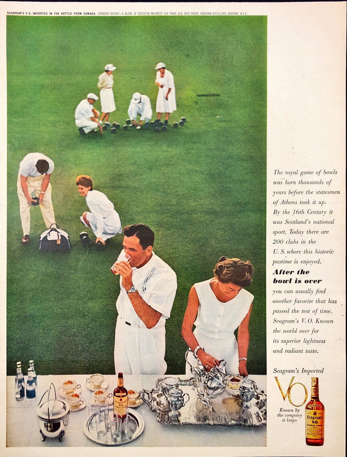 1961 Seagram\'s Imported V.O. Royal Game of Bowls Vintage Print Ad