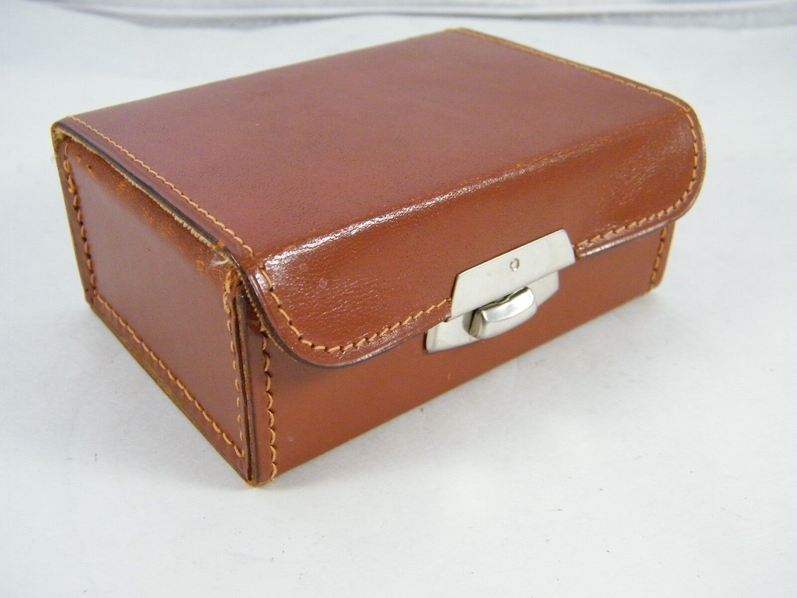 VINTAGE ~ HH&W ~ HAND SEWN LEATHER CASE / TRINKET BOX ~ MADE IN ENGLAND