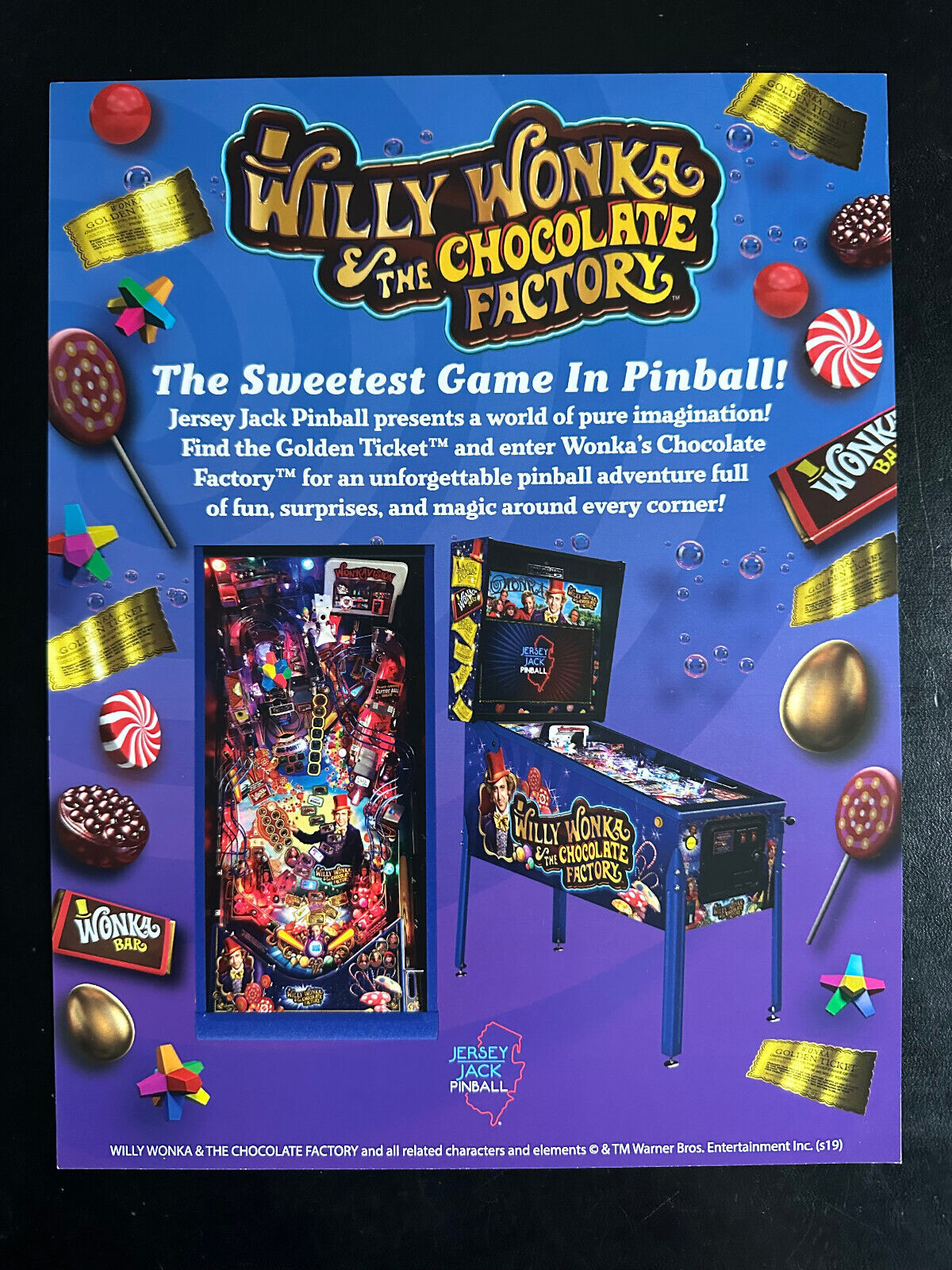 Jersey Jack Willy Wonka Pinball Flyer AND Poster 18 x 24 signed