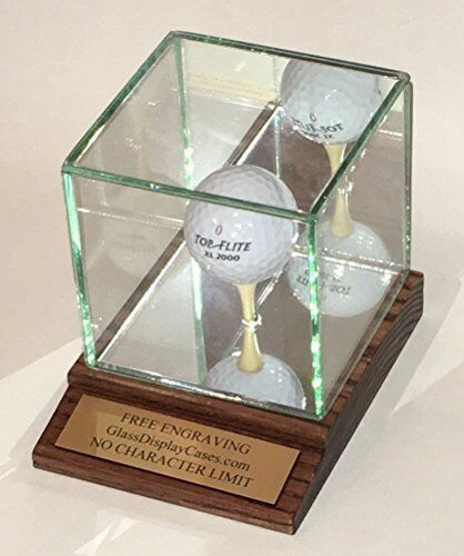 Golf Ball Personalized Hole in One Glass Display Case With Wood Base