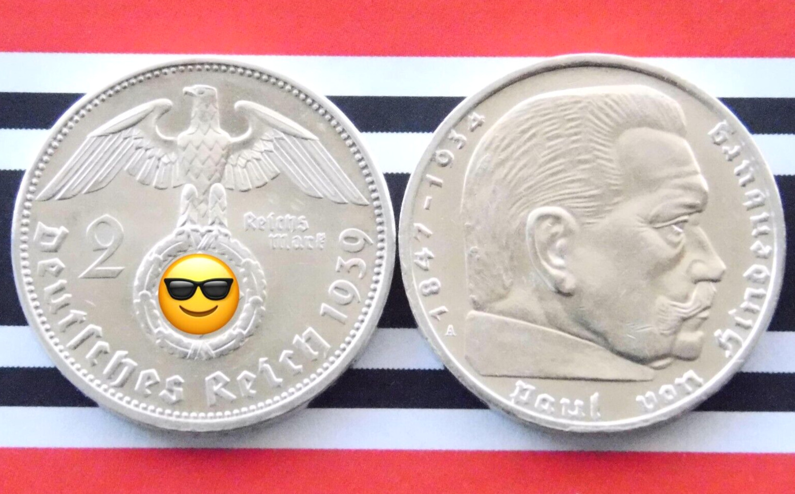 GERMANY 2 REICHSMARK 1939 A HINDENBURG Silver Coin Third Reich Genuine WW2 Mark