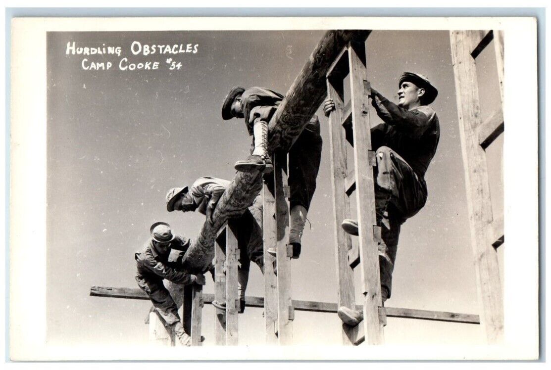 c1941 US Army Hurdling Obstacles Training Camp Cooke CA RPPC Photo Postcard