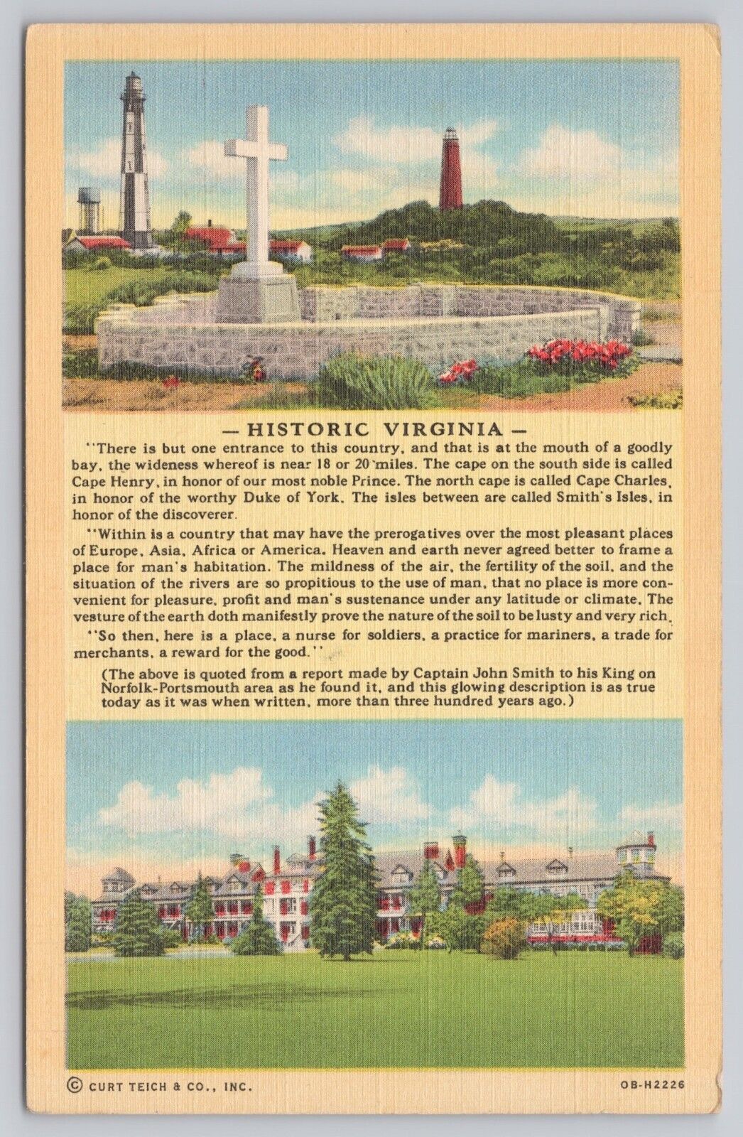 Norfolk Virginia, Portsmouth, John Smith Report Quotes, Vintage Postcard