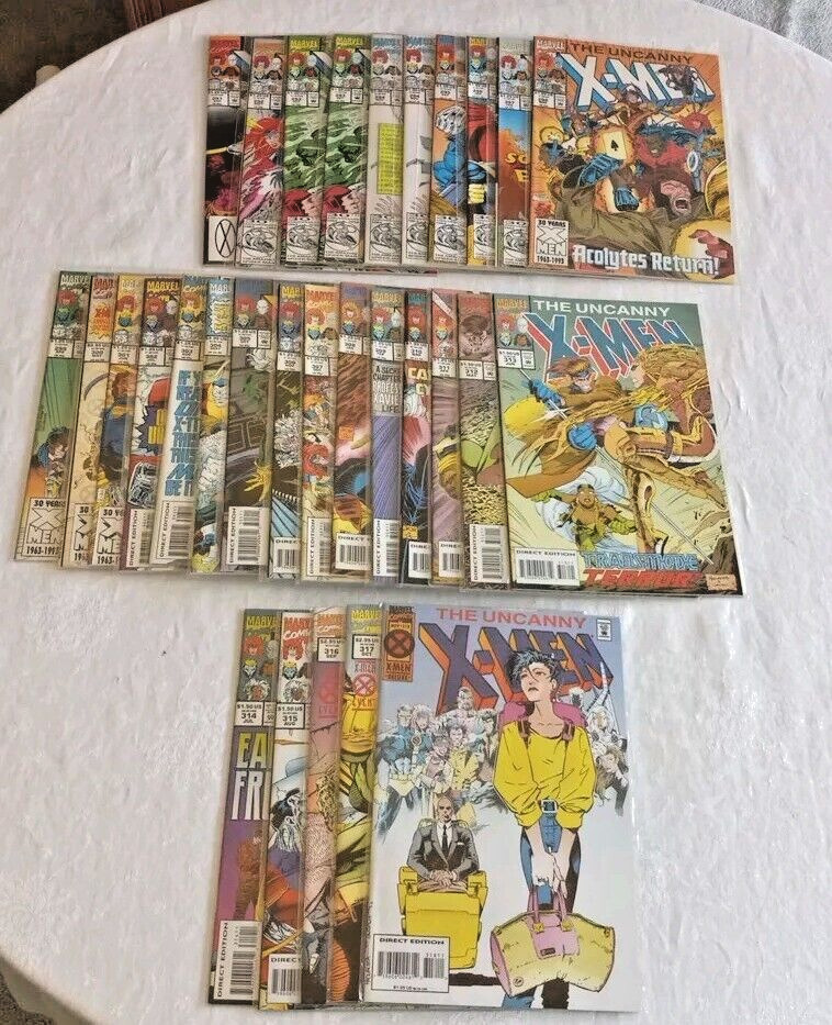 Vintage Marvel Comics 1992-1994 X-Men 30 Issues #291-318 Plastic Sleeves       