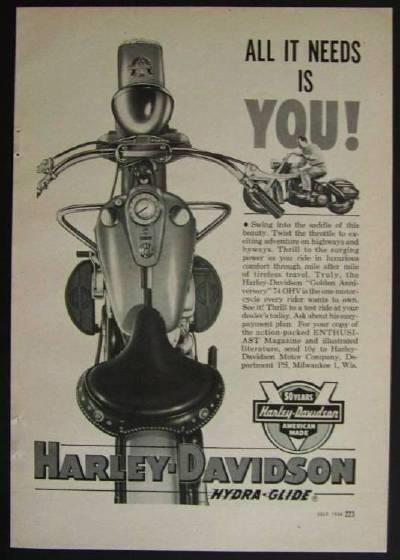1954 Harley Davidson Hydra-Glide *All It Needs is You* 50th Anniversary AD