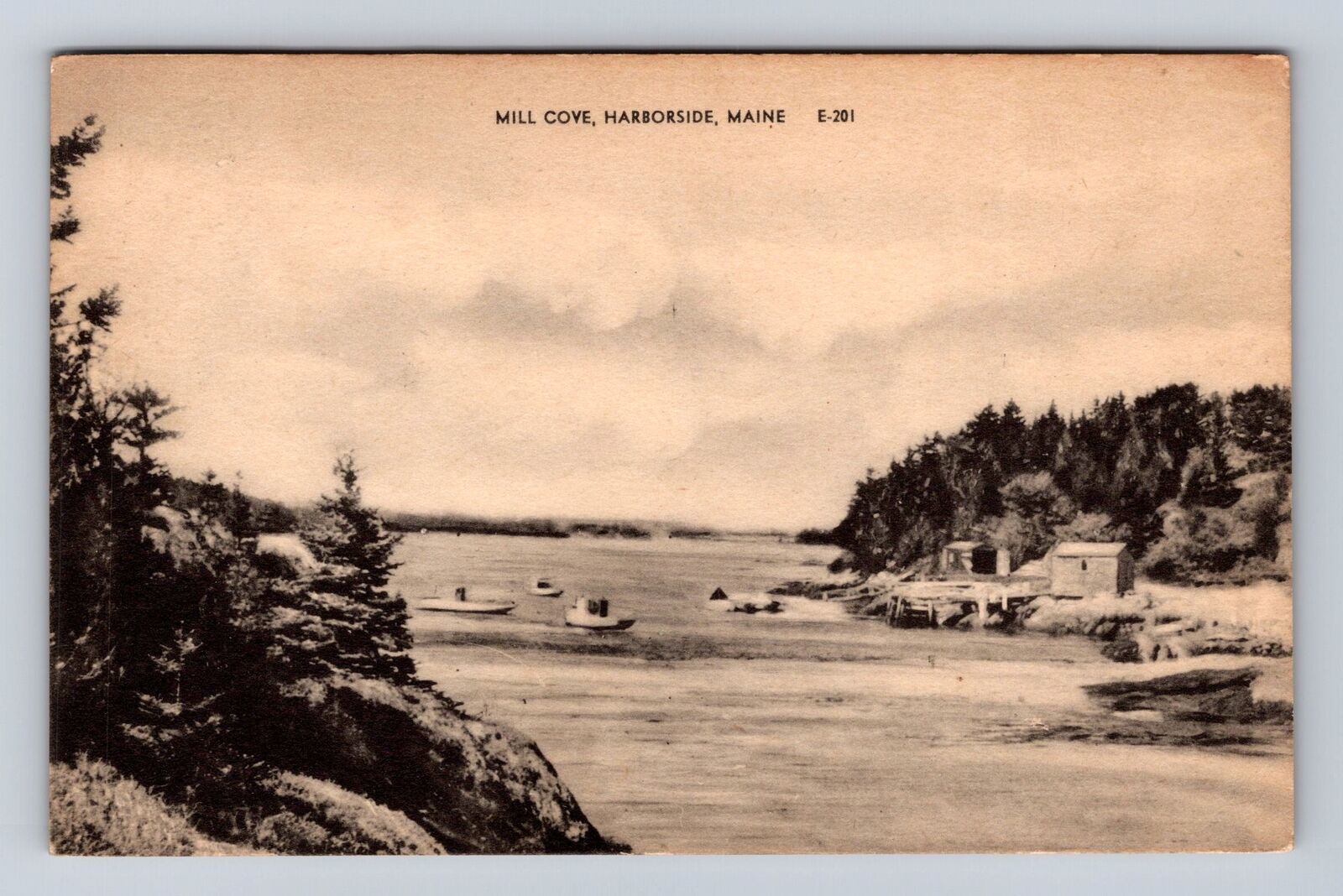Harborside ME- Maine, Mill Cove, Antique, Vintage c1945 Souvenir Postcard