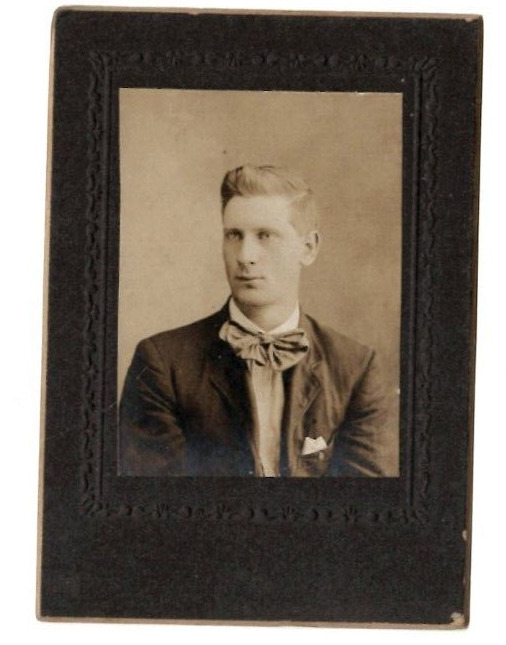 Antique Photograph Young Man Portrait Large Bow Tie Suit Jacket 