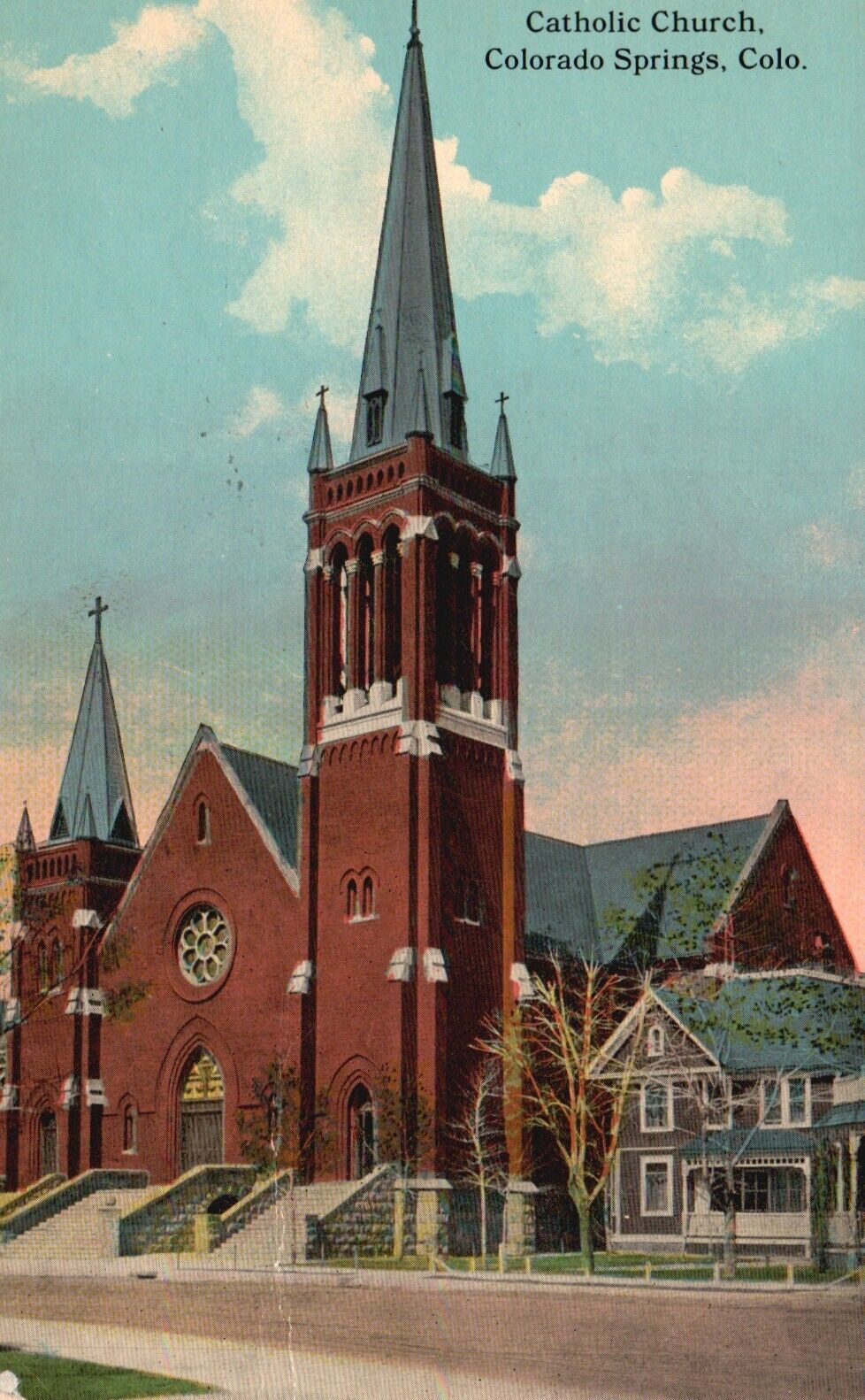 Postcard CO Colorado Springs Catholic Church Posted 1912 Vintage PC K106