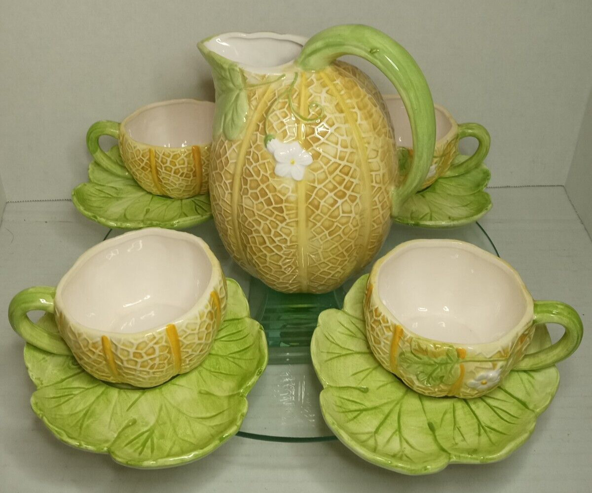 Japanese Tea Set Mann 9 Piece Melon Theme Ceramic Porcelain Made in Japan