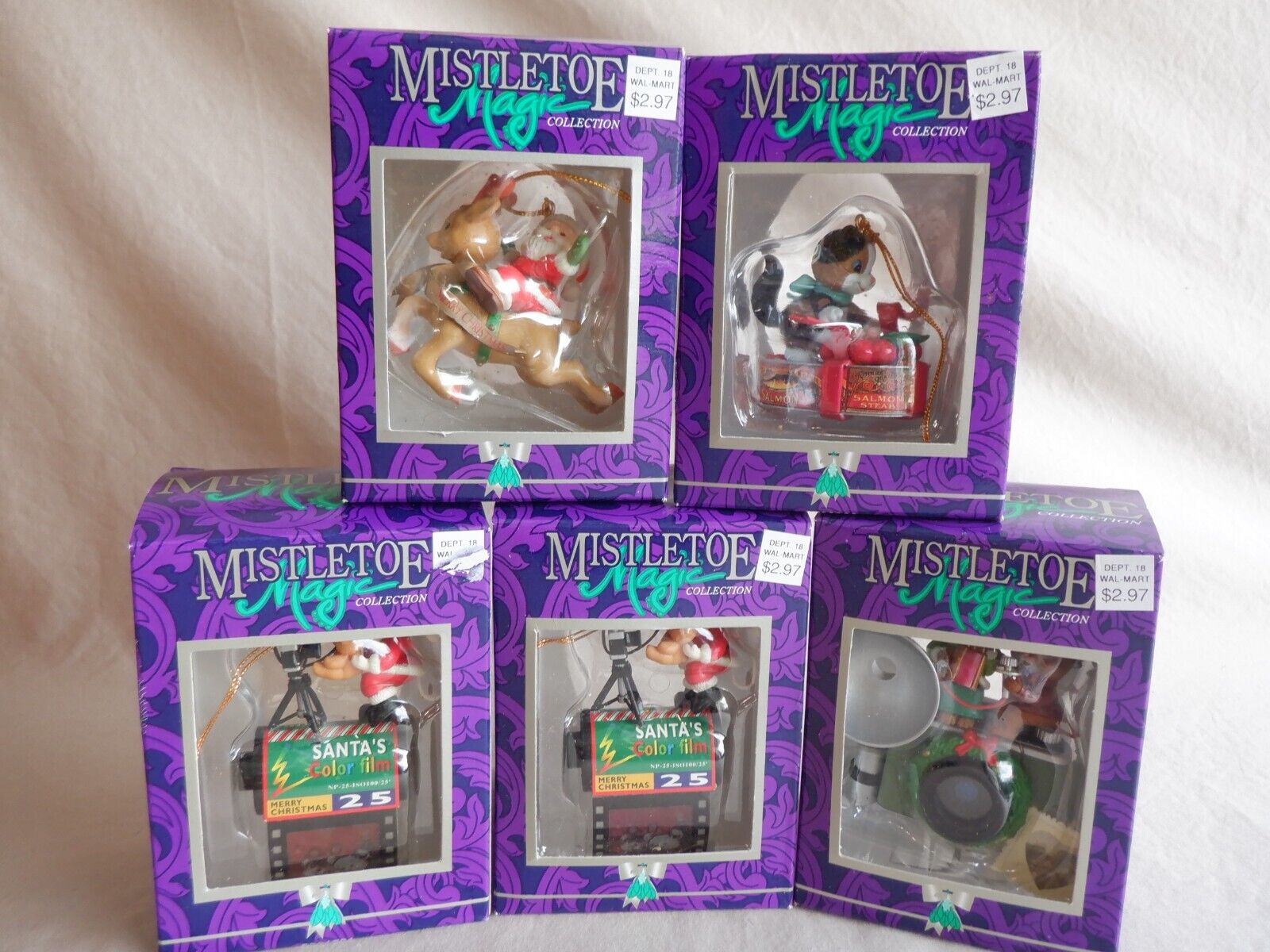 LOT OF 5 Vintage Mistletoe Magic Collection Christmas Ornaments