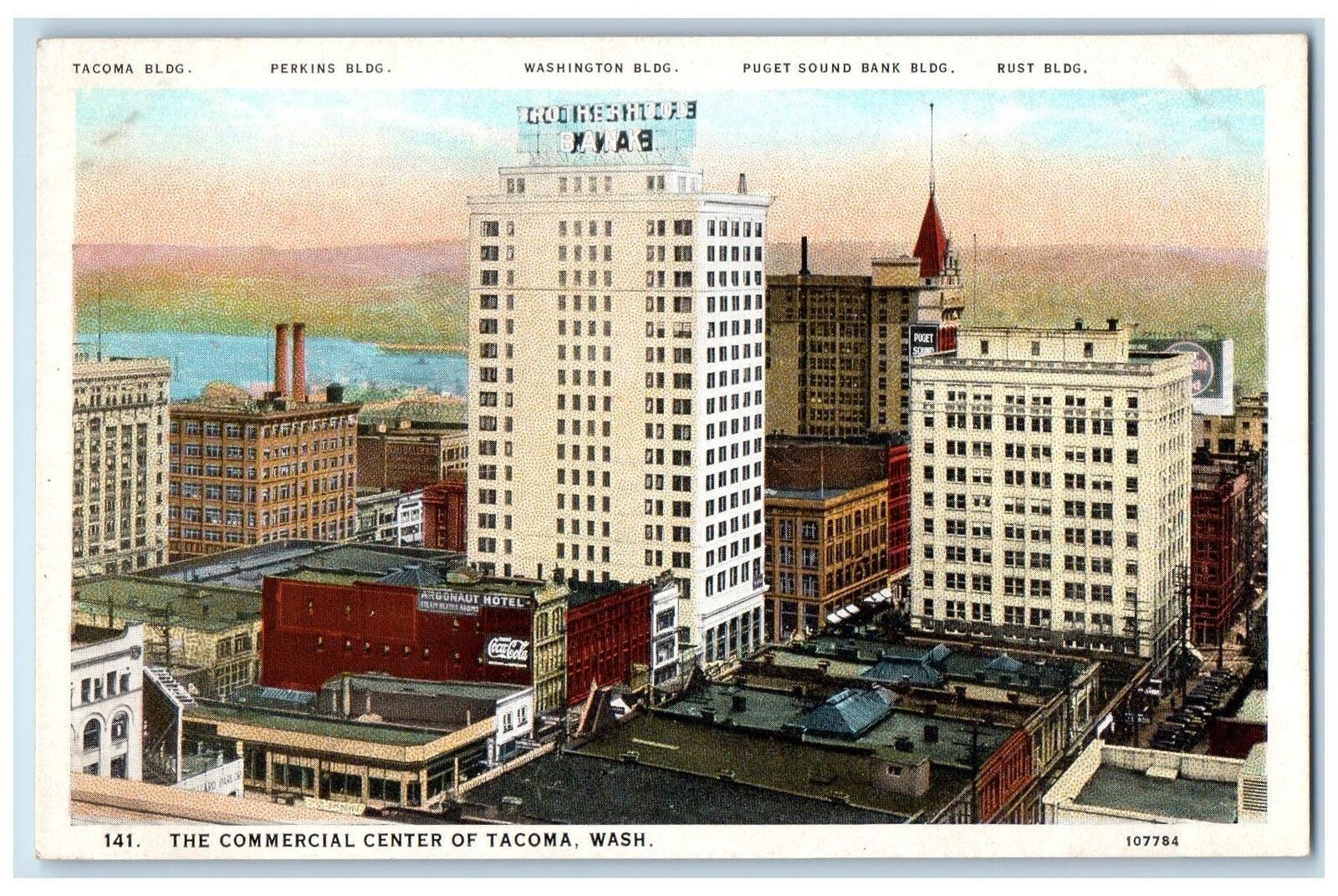c1920s The Commercial Center Of Tacoma Washington Bldg. Rust Bldg. WA Postcard