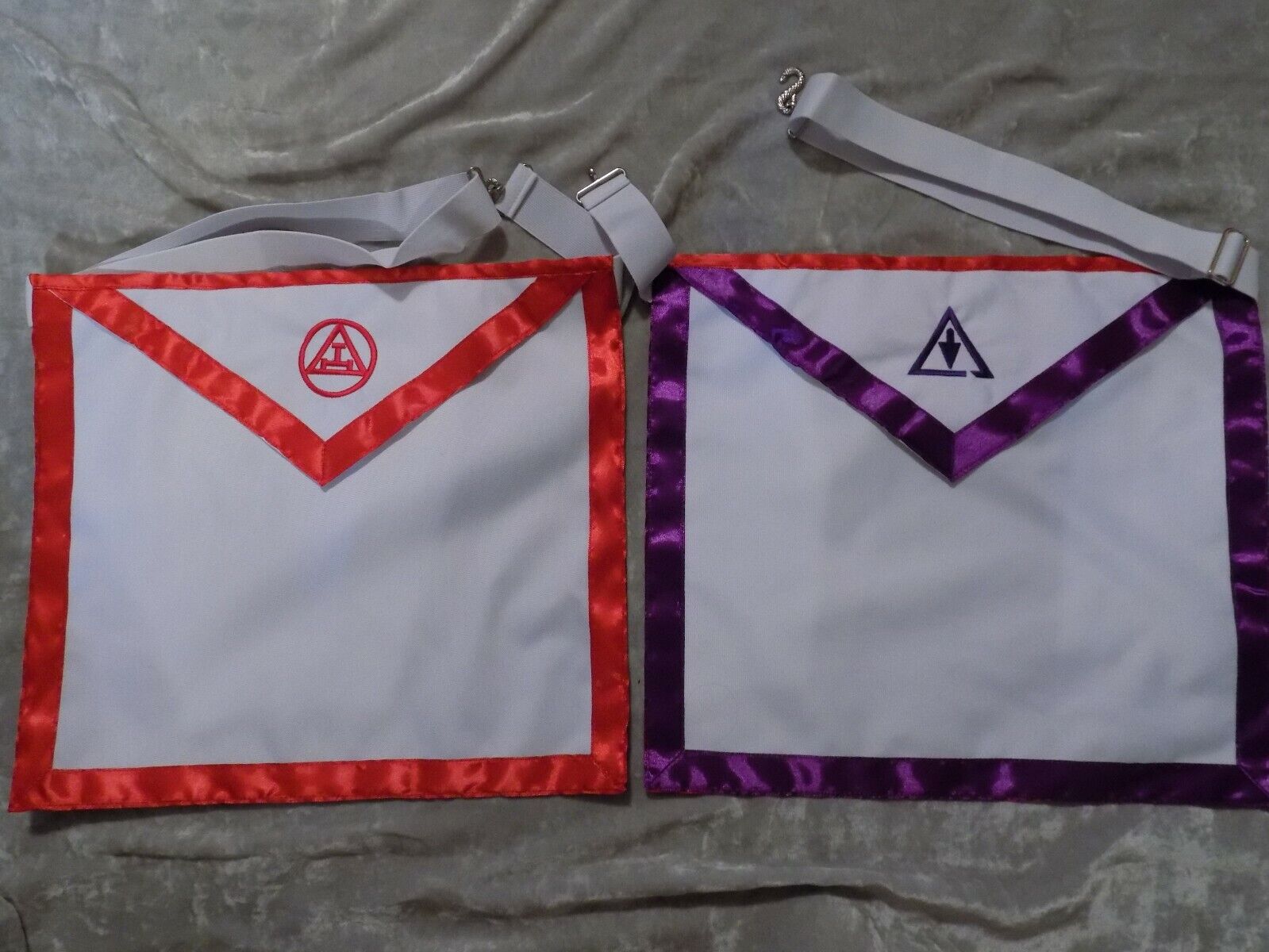 Dual Chapter Council York Rites Triple Tau Cloth Apron Masonic Purple Red NEW