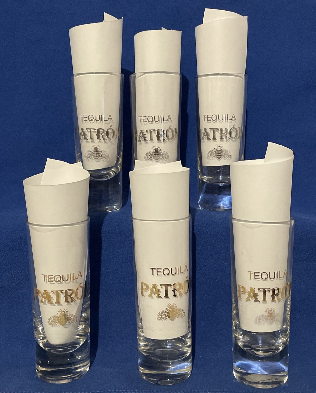 Set of 6-Tequila PATRON Silver & Gold Printed Bee Logo 4\